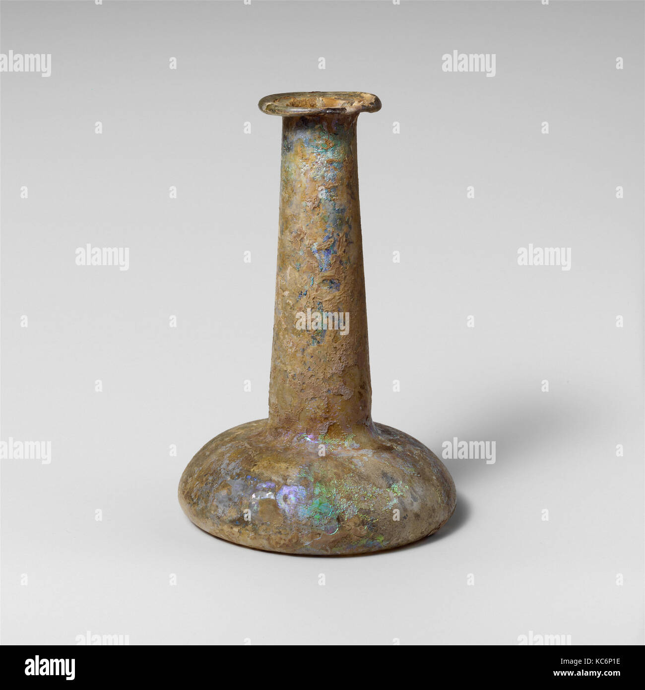 Glass perfume bottle, Mid Imperial, 2nd–3rd century A.D., Roman, Glass; blown, Overall: 6 in. (15.2 cm), Glass, Large Stock Photo
