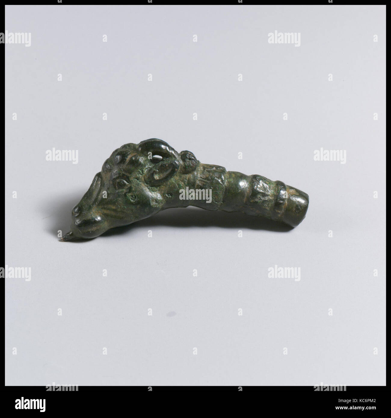 Pin with head of a goat, Roman, Bronze, length 5.11 cm., Bronzes Stock Photo