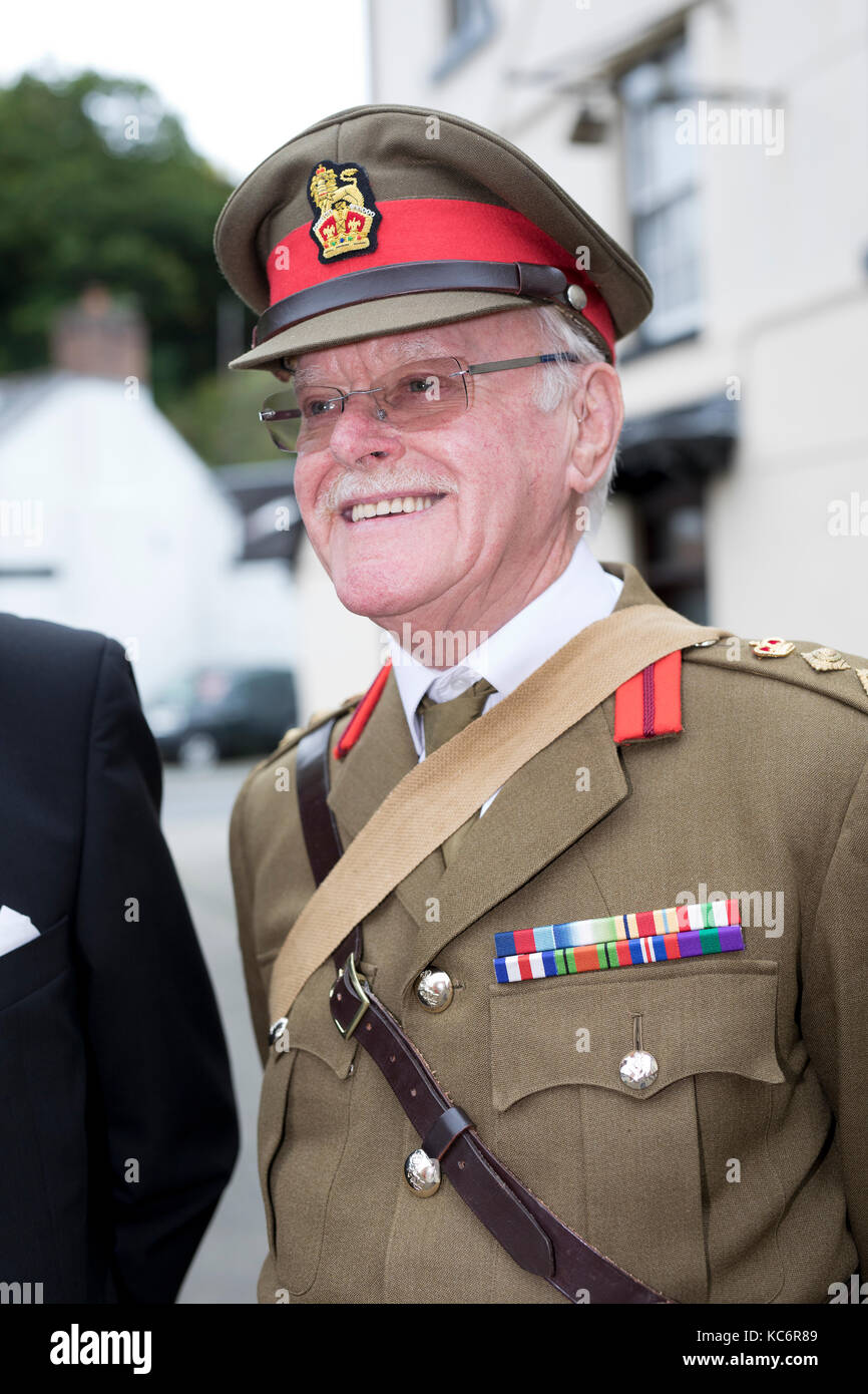 Man in 1940's British Army uniform during 40's weekend,Welshpool,Wales Stock Photo