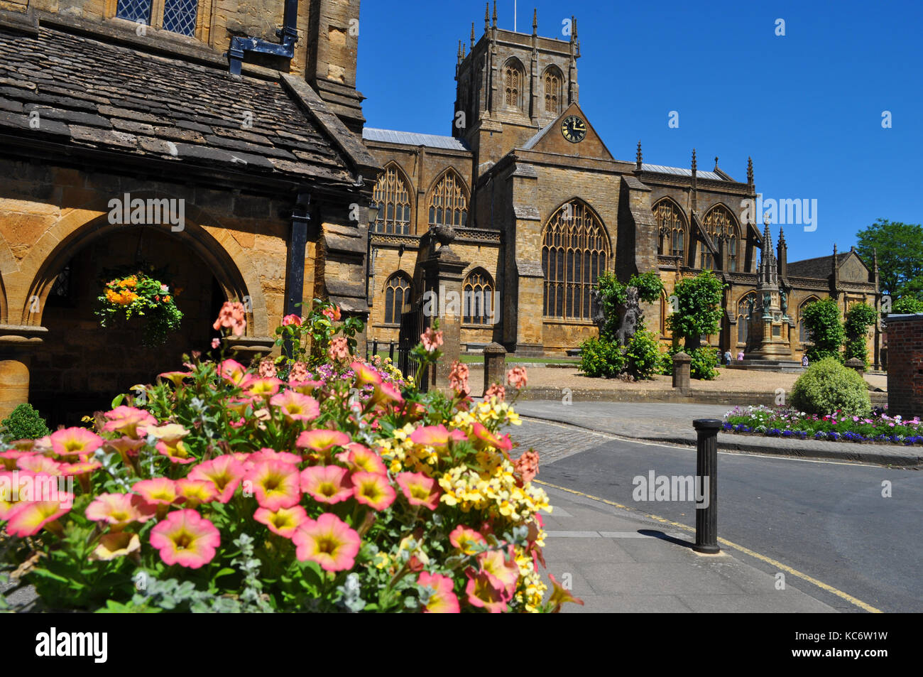 Looking from St John.s Almshouses to the Abbey Church of St Mary the