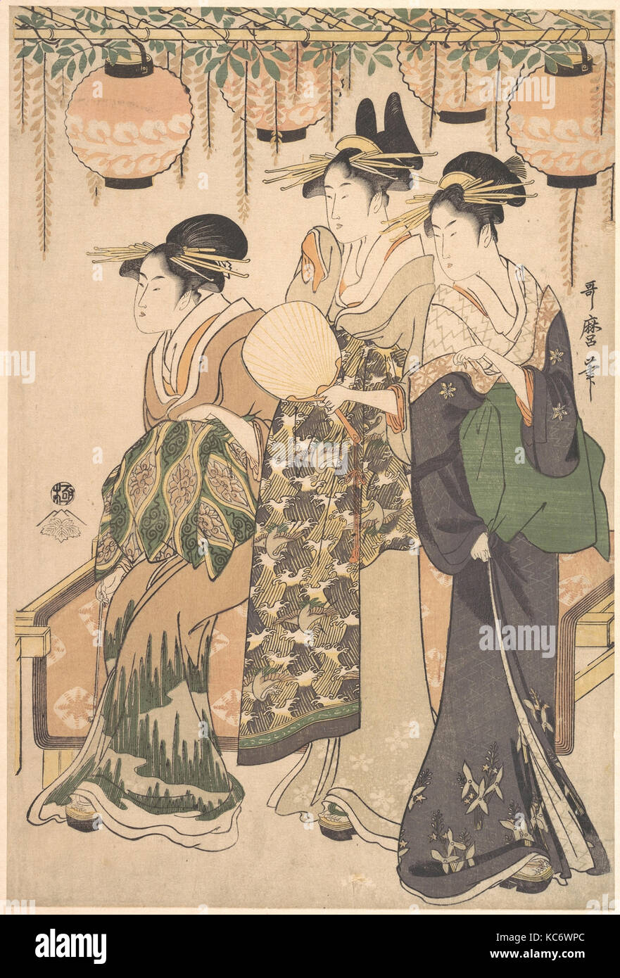 藤棚下の遊女たち, Courtesans Beneath a Wisteria Arbor (Fuji dana shita no yūjo  tachi), Kitagawa Utamaro, ca. 1795 Stock Photo - Alamy