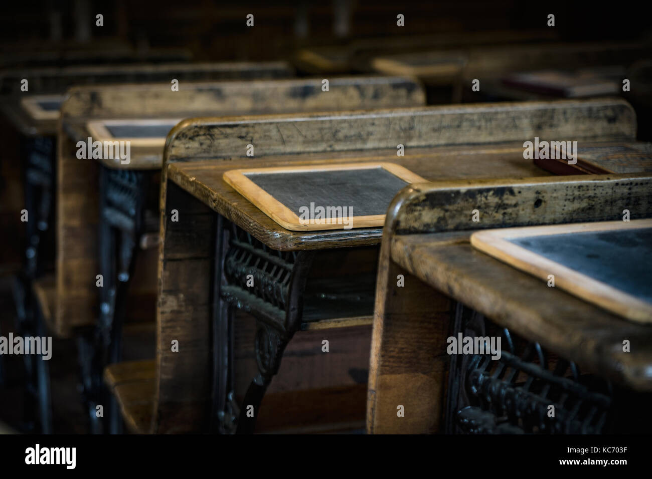 Desks in old school Stock Photo