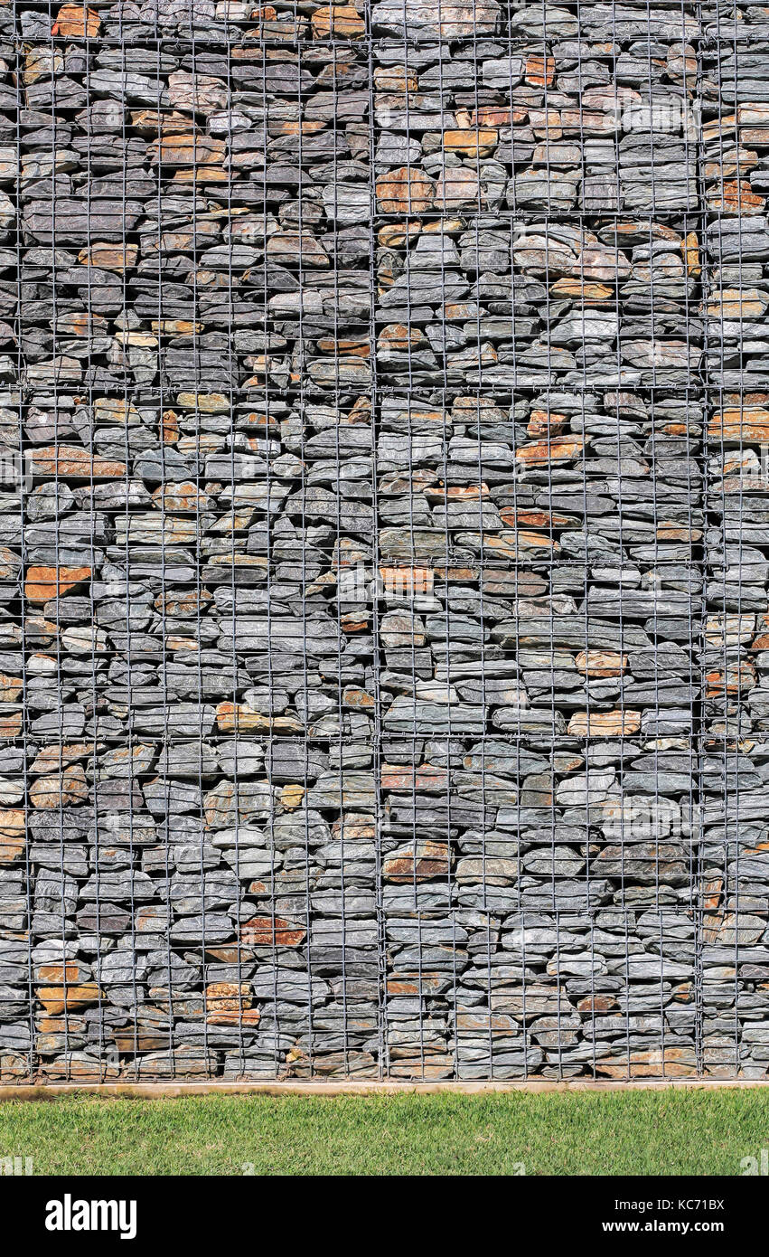 Gabion Retaining Wall Blocks with Mesh Wire Stone Basket Stock Photo