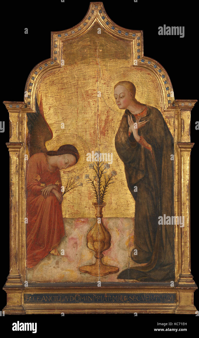 The Annunciation, ca. 1435, Tempera on wood, gold ground, Overall, with engaged (modern) frame, 30 x 17 1/8 in. (76.2 x 43.5 cm Stock Photo