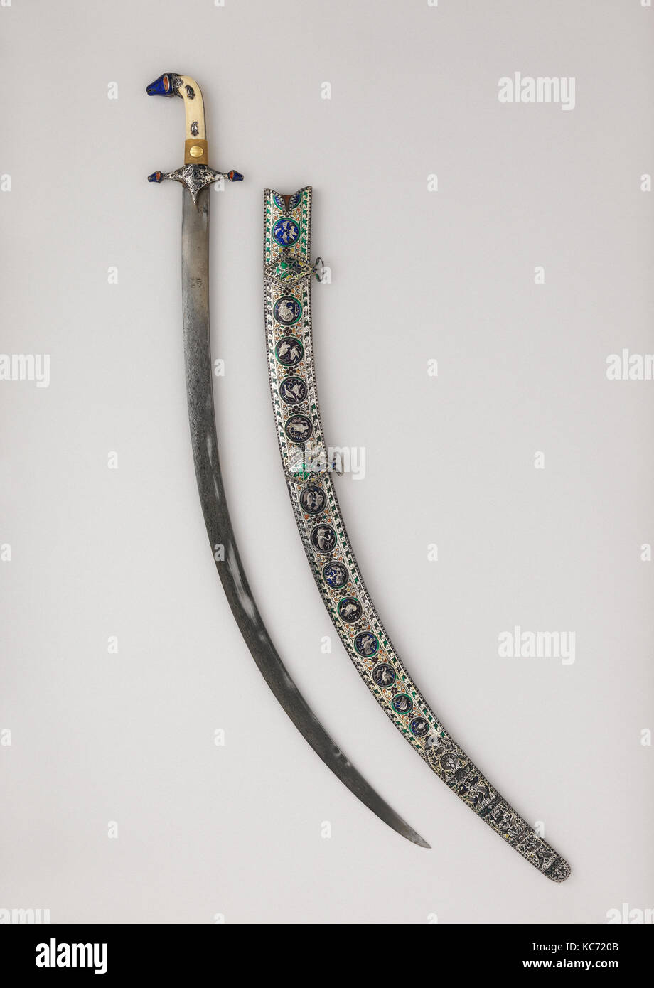 Saber (Shamshir) with Scabbard, hilt and scabbard, dated 1819; blade, 18th century Stock Photo