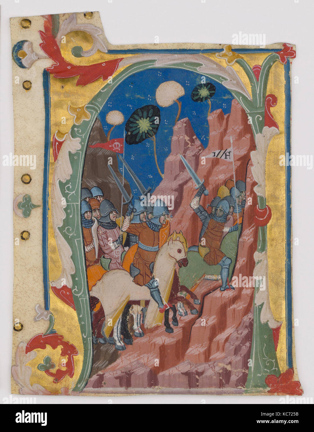 Initial A with the Battle of the Maccabees, ca. 1360–70 Stock Photo