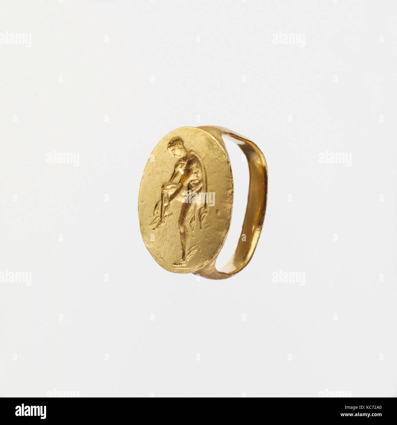 Gold finger ring engraved with an image of Hermes, late 4th century B.C Stock Photo