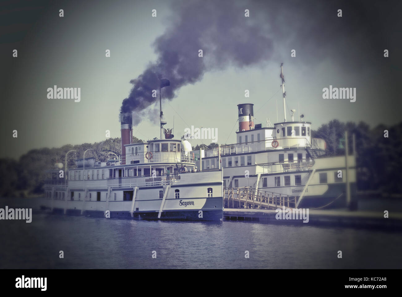 Vintage steam boats at Gravenhurst, Ontario pier in Muskoka region