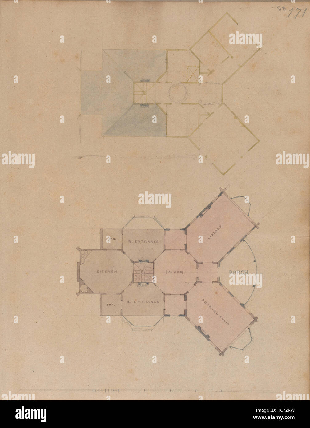 Two Plans for an Unidentified House, Alexander Jackson Davis, 1825–38 Stock Photo