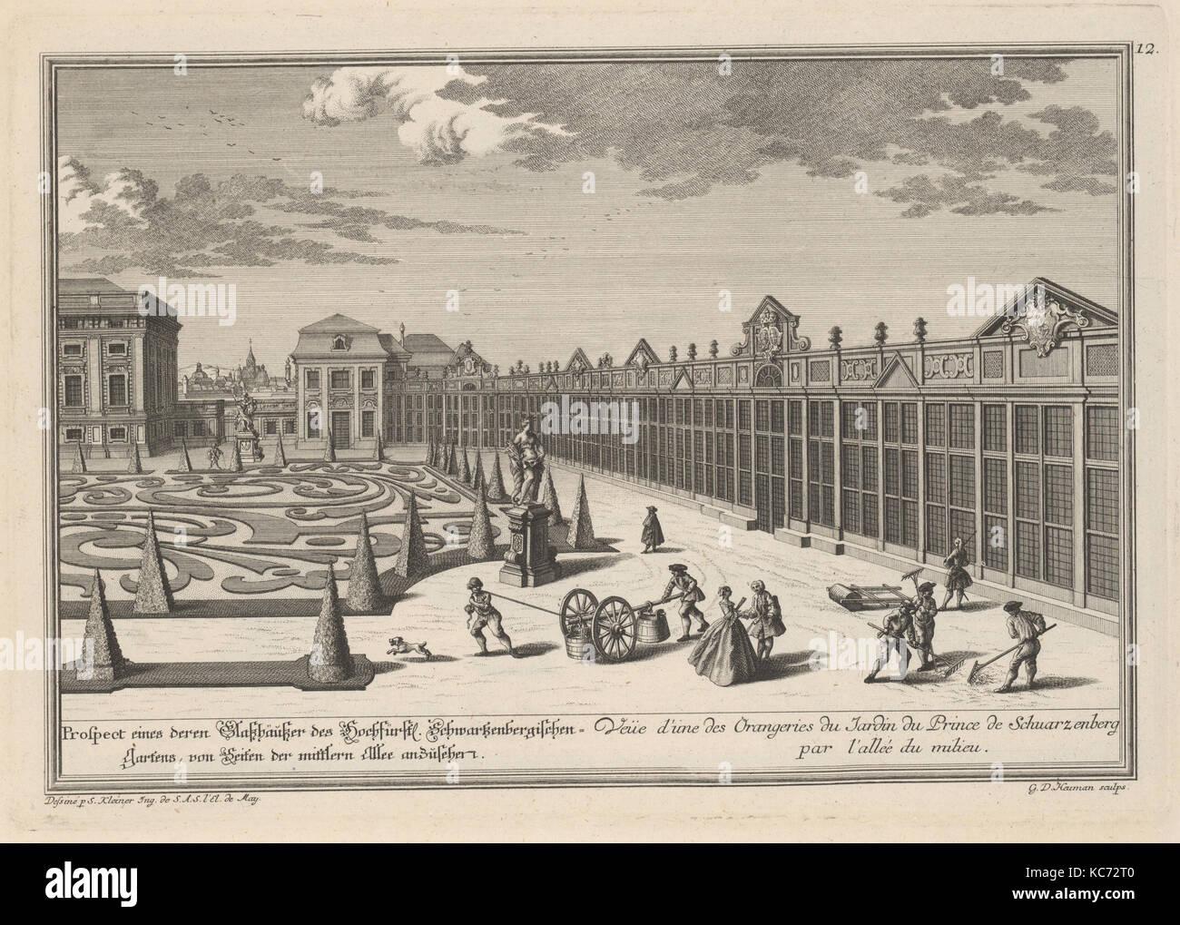 Viererleÿ Vorstellungen angenehm-und zierlicher Grundrisse folgender Lustgärten ausser der Residenz-Stadt Wienn.., ca. 1730 Stock Photo