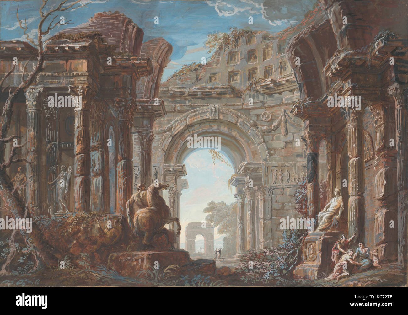 Architectural Capriccio with a Monumental Arch, Jean Nicolas Servandoni, 18th century Stock Photo