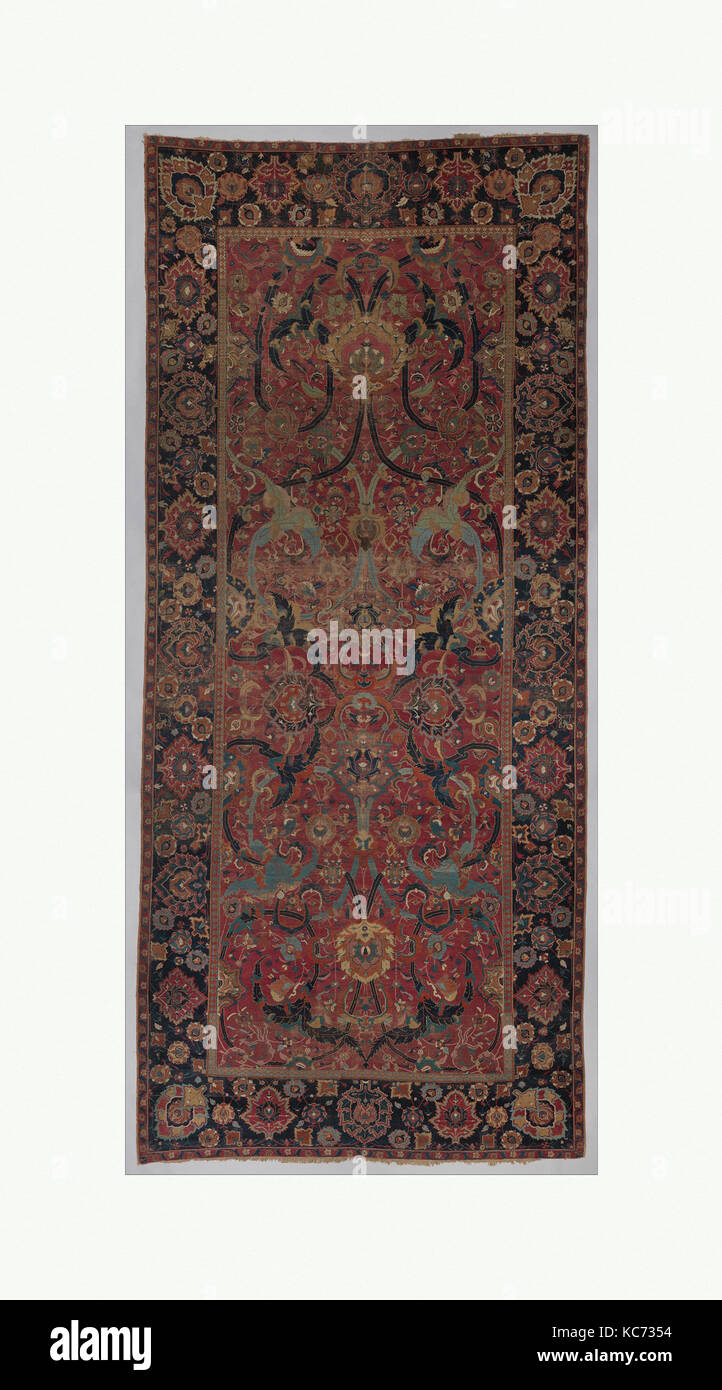 Floral Arabesque Carpet, 17th century, Made in probably Iran, Cotton (warp and weft), wool (pile); asymmetrically knotted pile Stock Photo