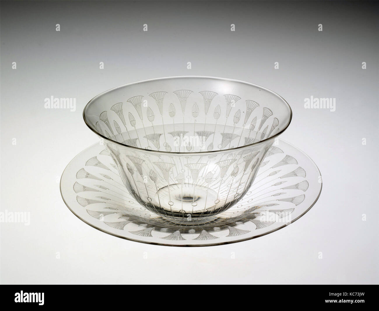 Bowl and plate, ca. 1908–12, Made in White Mills, Pennsylvania, United States, American, Blown and etched glass, Bowl:, Glass Stock Photo