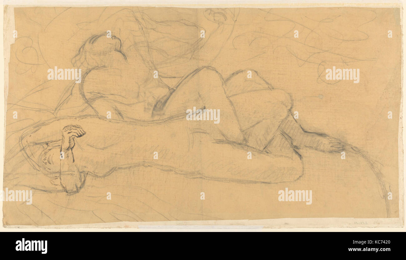 Adam and Eve, n.d., Graphite, pen and black ink, 13 3/4 x 25 3/8 in. (34.9 x 64.5cm), Drawings, Antoine-Émile Bourdelle (French Stock Photo