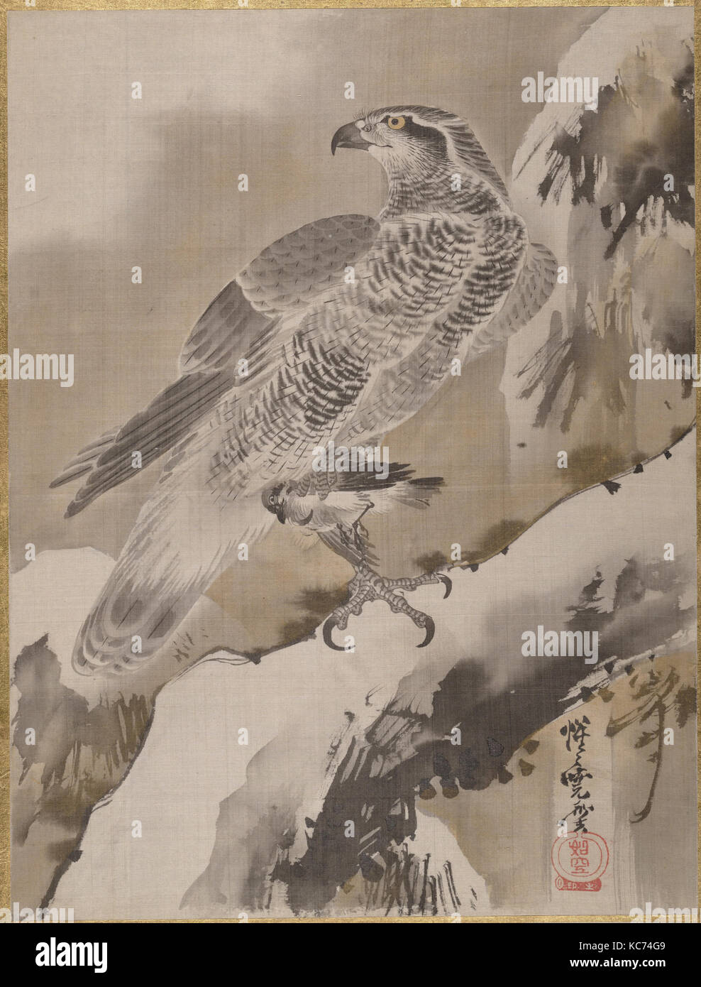 Eagle Holding Small Bird, Kawanabe Kyōsai, ca. 1887 Stock Photo