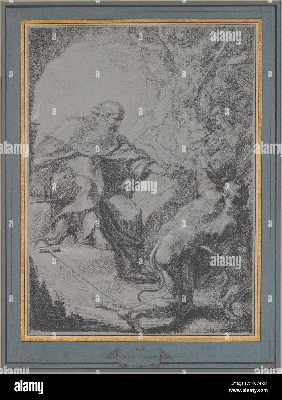 St. Anthony of Egypt Driving Away Devils, Grégoire Huret, 17th century Stock Photo