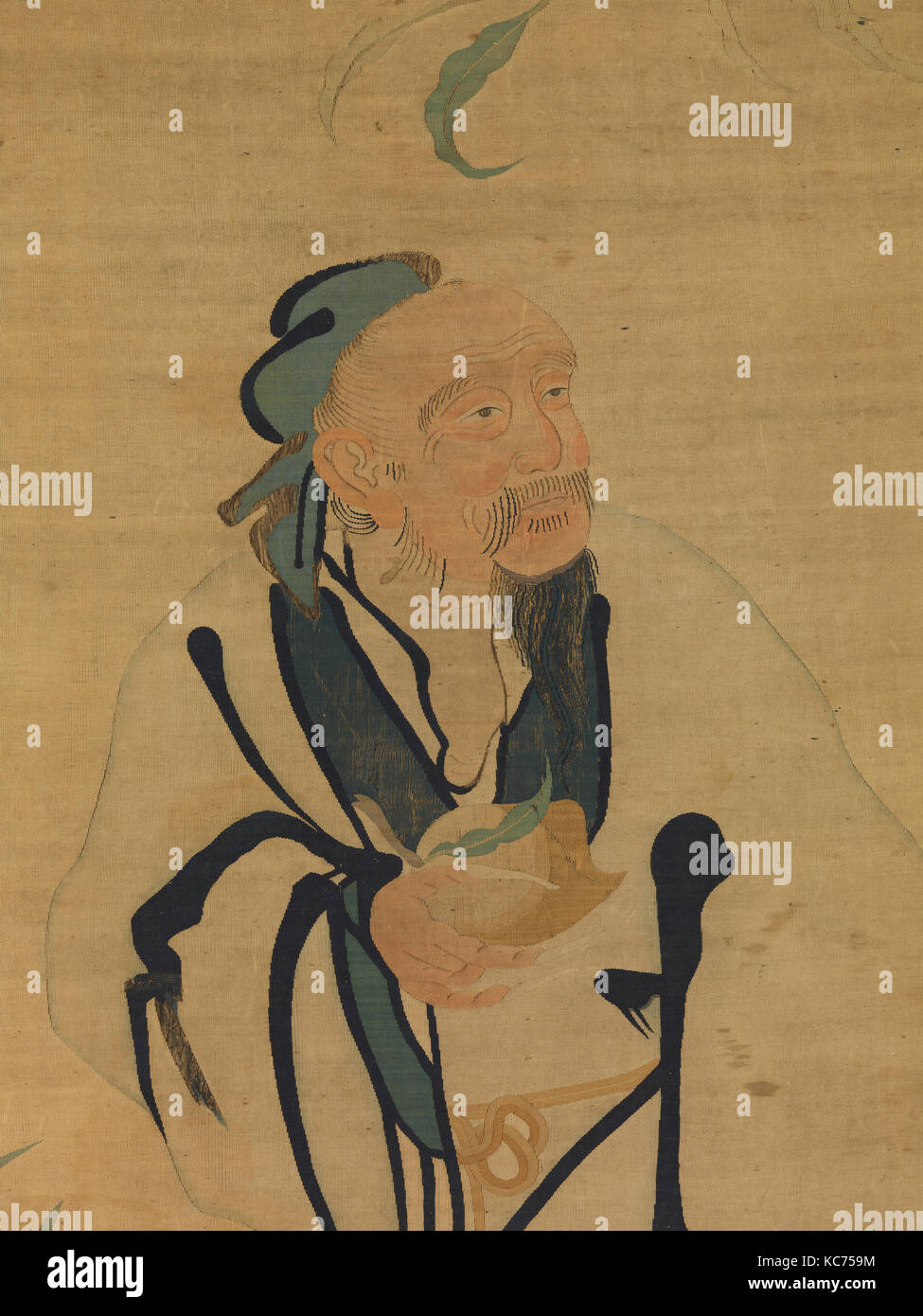 明 緙絲蟠桃獻壽圖, Immortal Holding a Peach, Ming dynasty (1368–1644), 16th century, China, Silk tapestry (kesi), Overall: 46 x 24 in Stock Photo