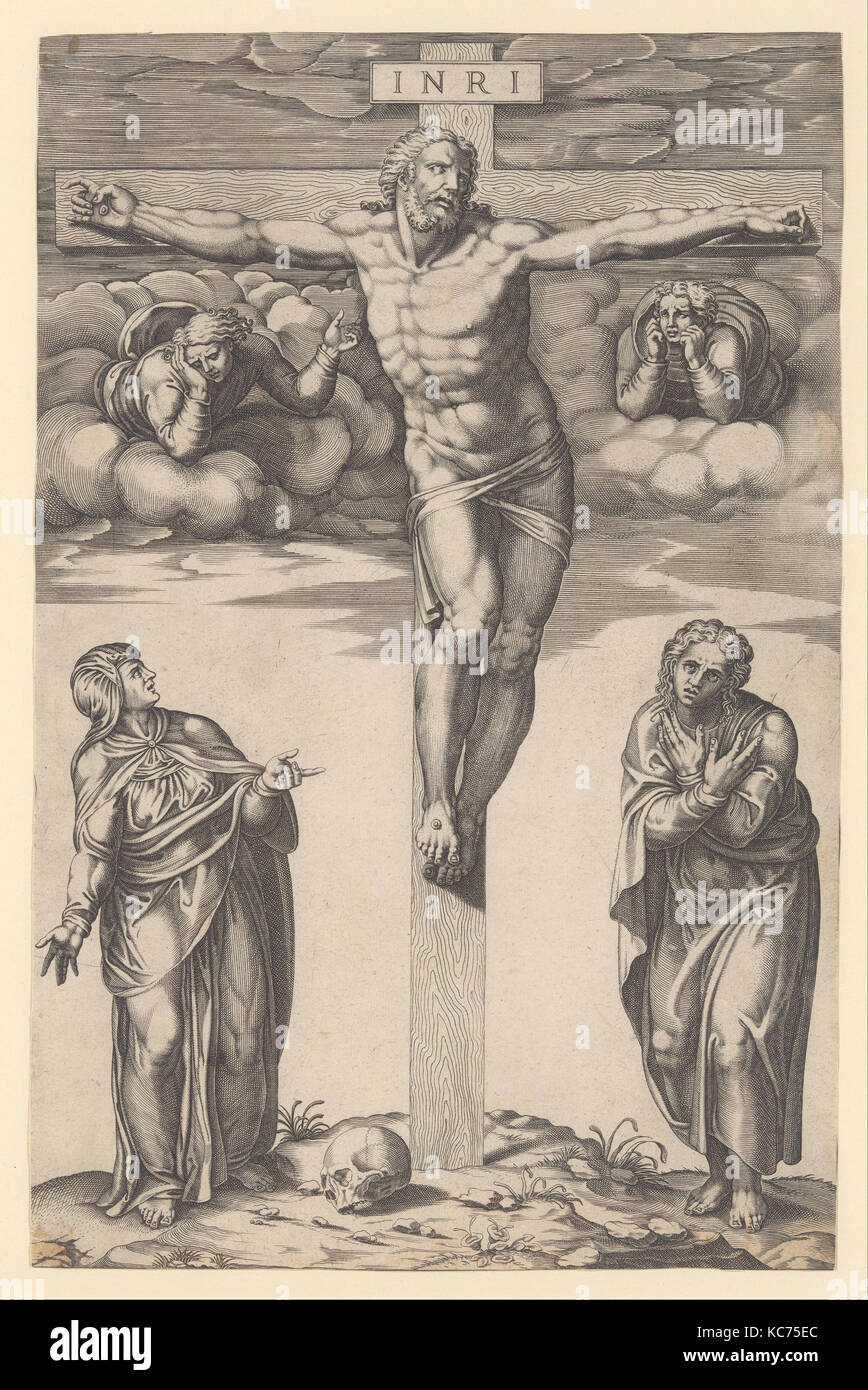 Crucifixion, after Michelangelo, Attributed to Nicolas Beatrizet, mid-16th century Stock Photo