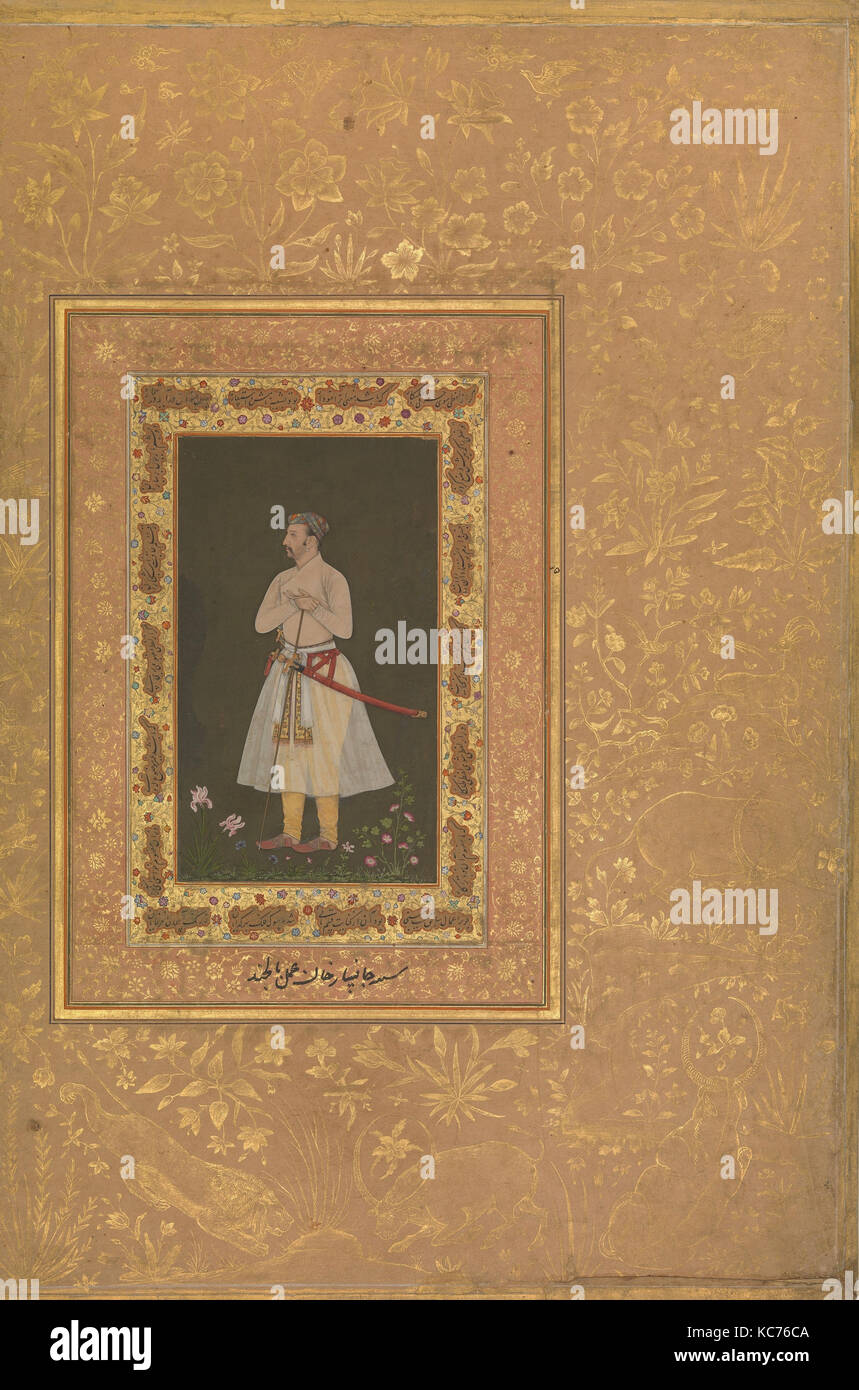 "Portrait of Jahangir Beg, Jansipar Khan", Folio from the Shah Jahan Album, Painting by Balchand, verso: ca. 1627; recto Stock Photo