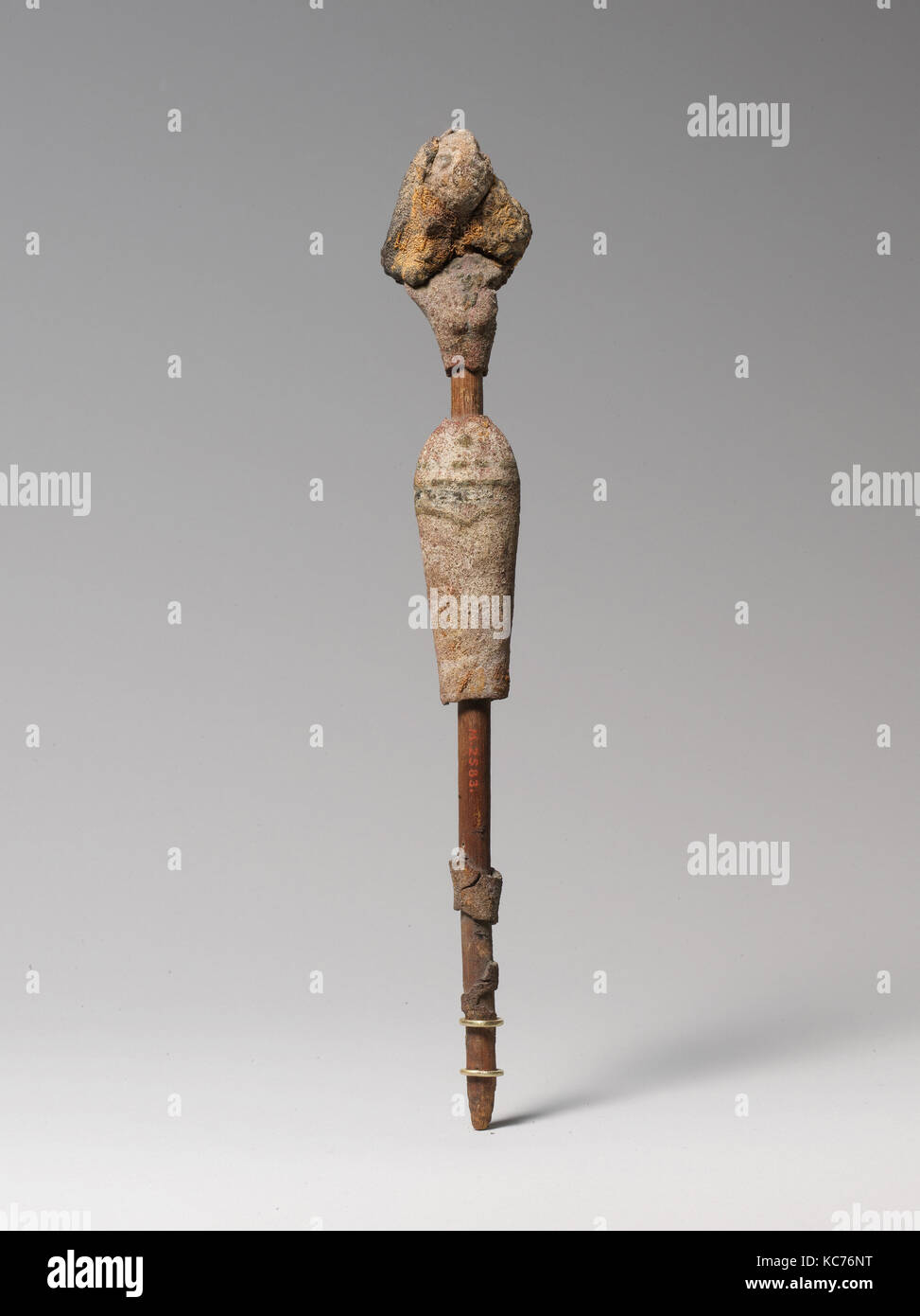 Female figurine on a reed, Predynastic, Naqada II, ca. 3650–3300 B.C., From Egypt, Wood, sandy mud/clay (?), organic material Stock Photo
