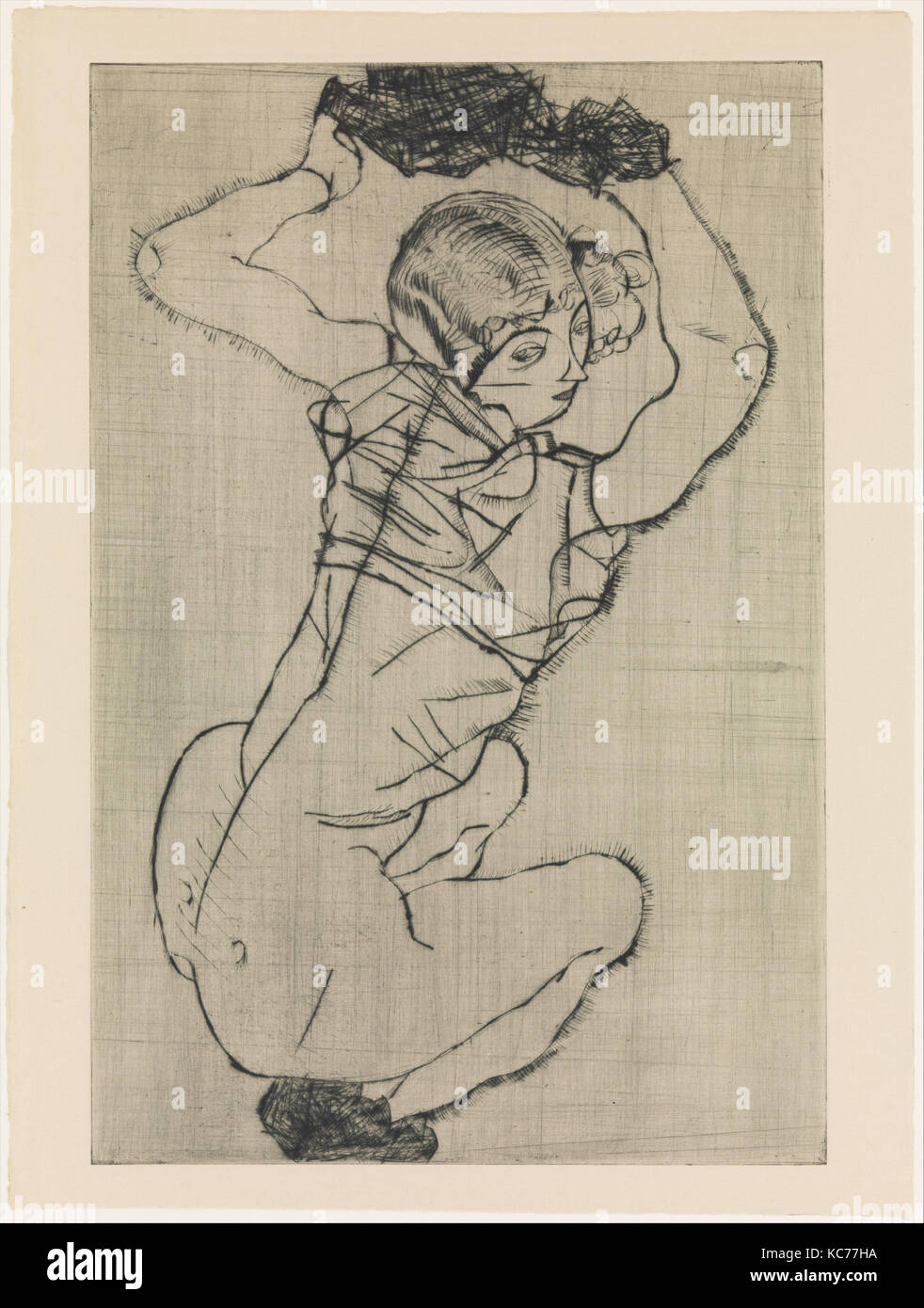 Squatting Woman, 1914, Drypoint, plate: 18-7/8 x 12-5/8 inches (47.9 x 32 cm), Prints, Egon Schiele (Austrian, Tulln 1890–1918 Stock Photo
