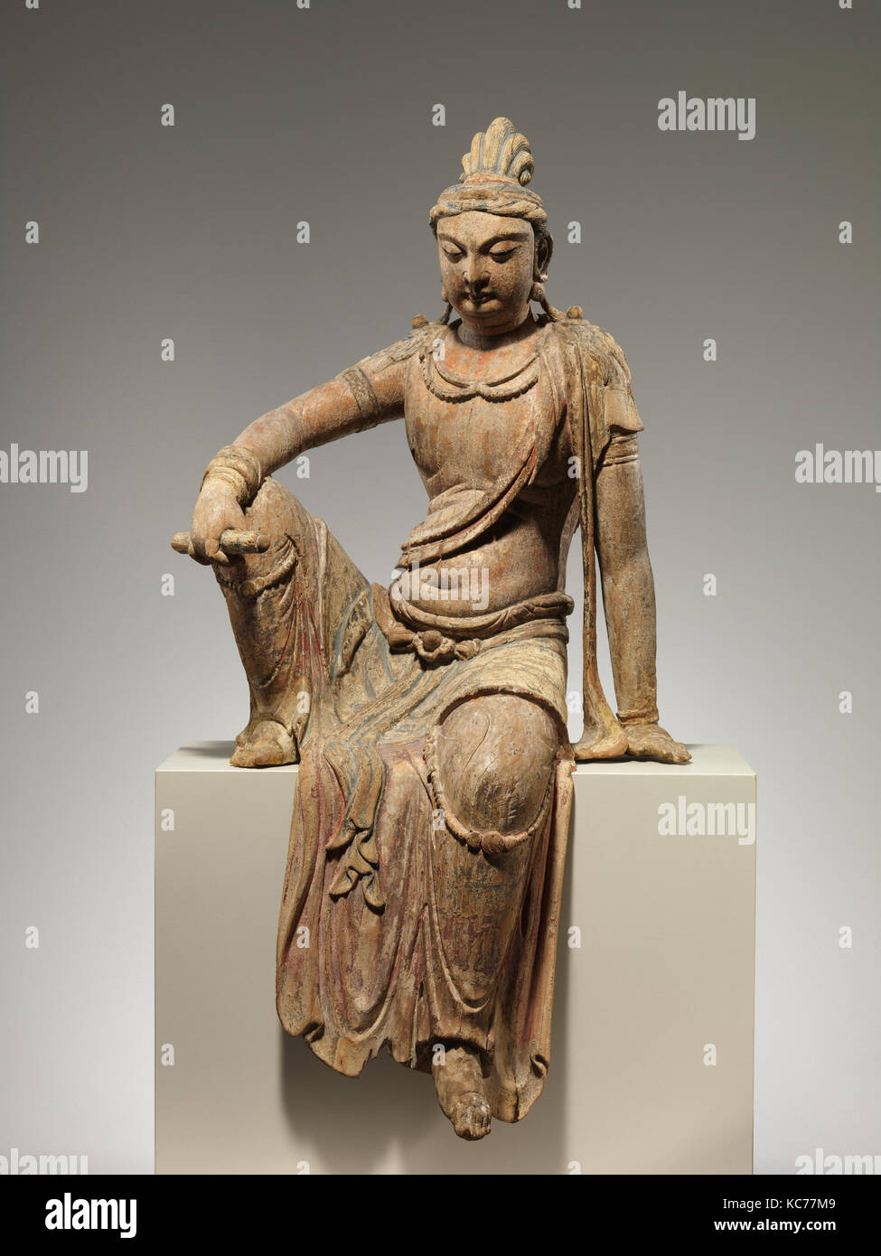 北宋彩繪木雕文殊菩薩像（地黃木胎）, Bodhisattva Manjushri
