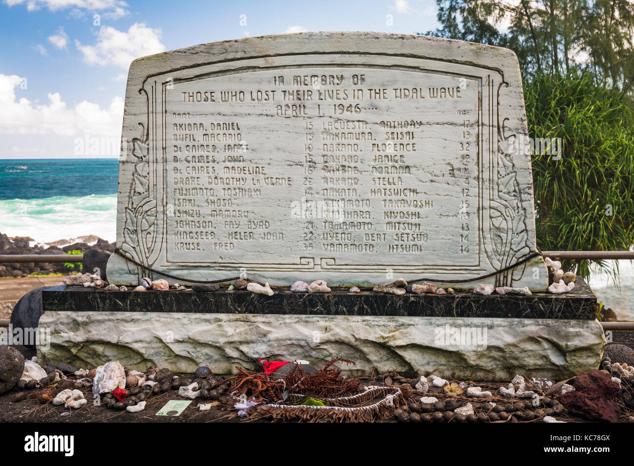 Memorial To 1946 Tsunami Victims At Laupahoehoe Point Park Stock
