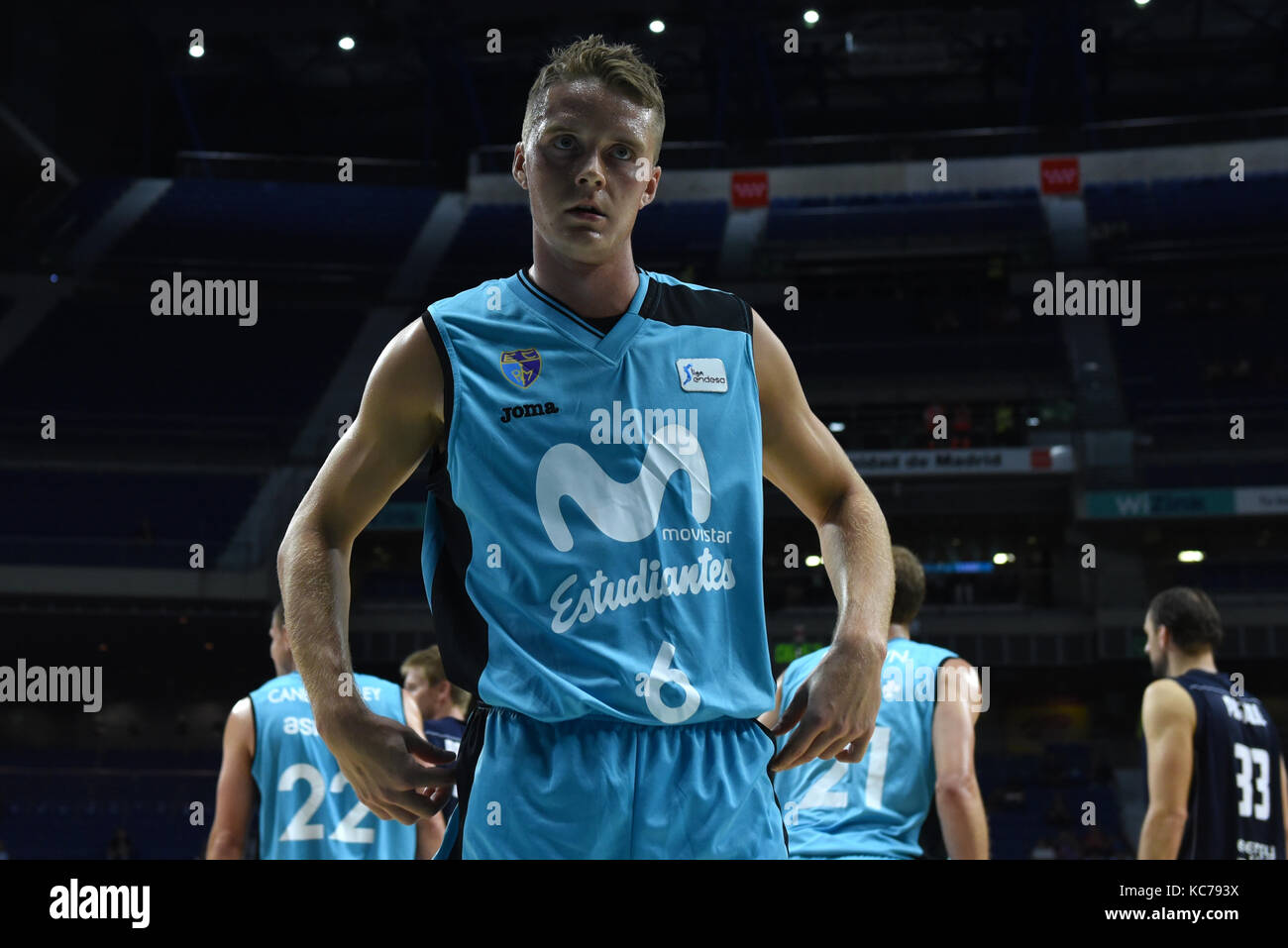 Madrid, Spain. 02nd Oct, 2017. Ludvig Hakanson, #6 of Estudiantes pictured during the second game of Qualification Round for the basketball Champions league between Estudiantes and Donar Groningen. Credit: Jorge Sanz/Pacific Press/Alamy Live News Stock Photo