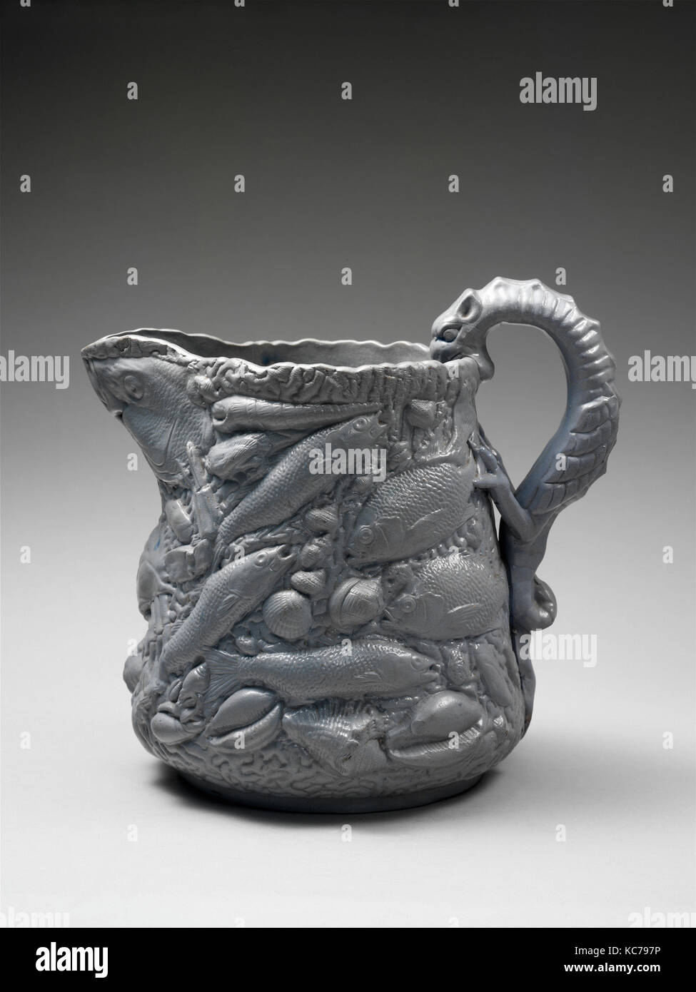 Pitcher, 1850–57, Made in Baltimore, Maryland, United States, American, Earthenware, 10 1/4 x 10 3/4 in. (26 x 27.3 cm), Ceramic Stock Photo