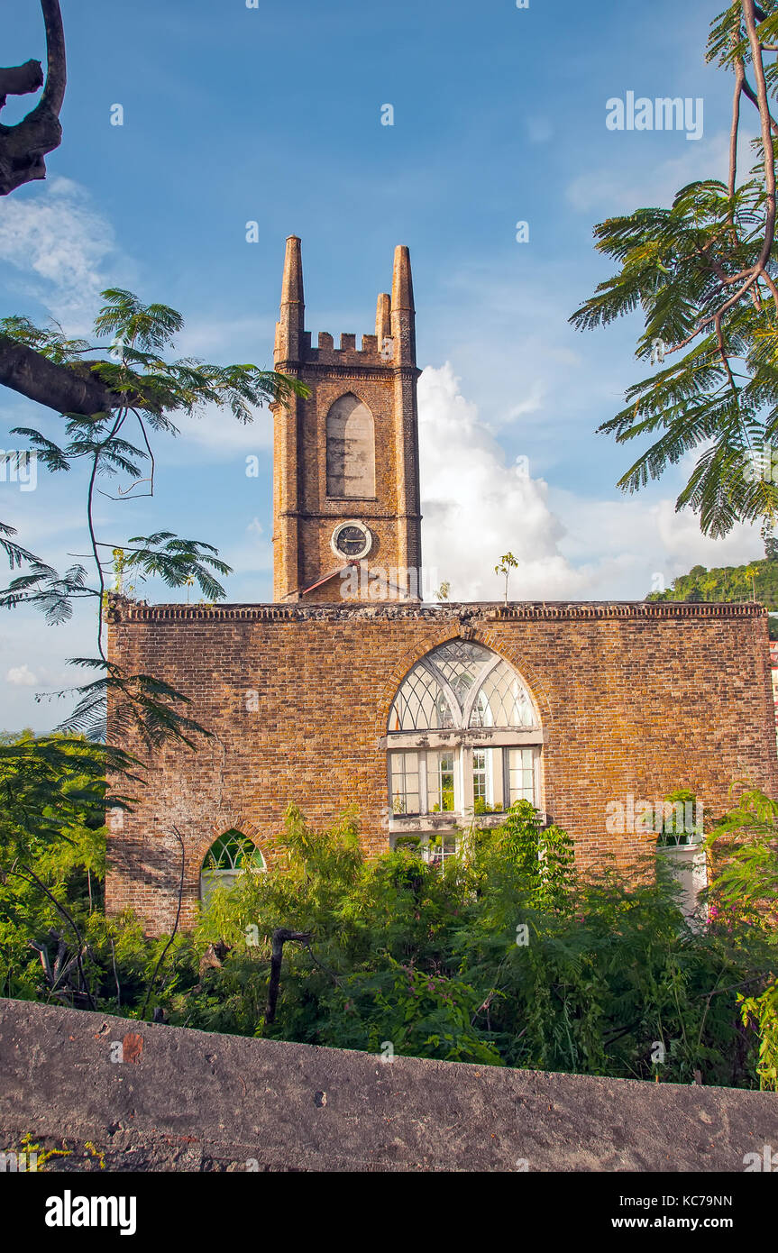 St. Andrews Presbyterian Church (Scots Kirk) was damaged by Hurricane Ivan in 2004 and not repaired, St. George's Grenada Stock Photo