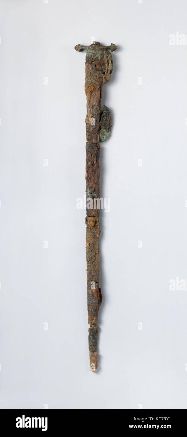 Sword, 9th century, Excavated in Iran, Nishapur, Iron, wood, gilded bronze, 1 3/8 x 28 1/8 in. (3.5 x 71.5 cm), Arms and Armor Stock Photo