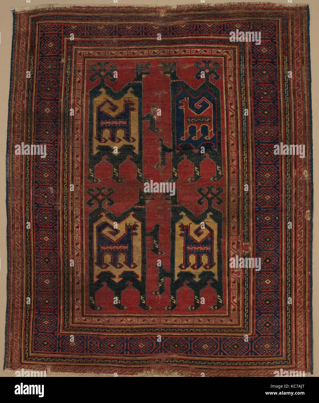 Confronted Animal Rug, 14th century, Attributed to Turkey, Wool (warp ...