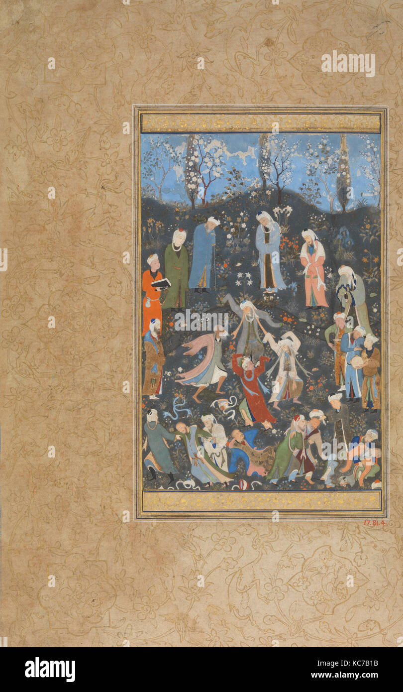 'Dancing Dervishes', Folio from a Divan of Hafiz, Painting attributed to Bihzad, ca. 1480 Stock Photo
