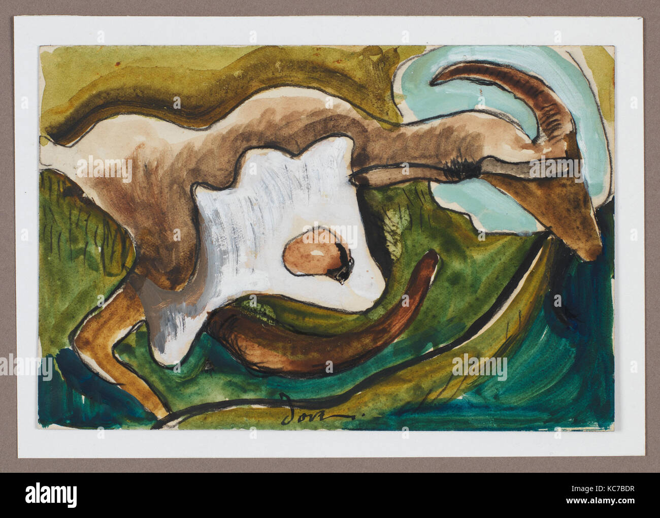 Study for 'Goat', ca. 1934, Watercolor, gouache, and graphite on paperboard, 4 x 6 in. (10.2 x 15.2 cm), Drawings, Arthur Dove Stock Photo