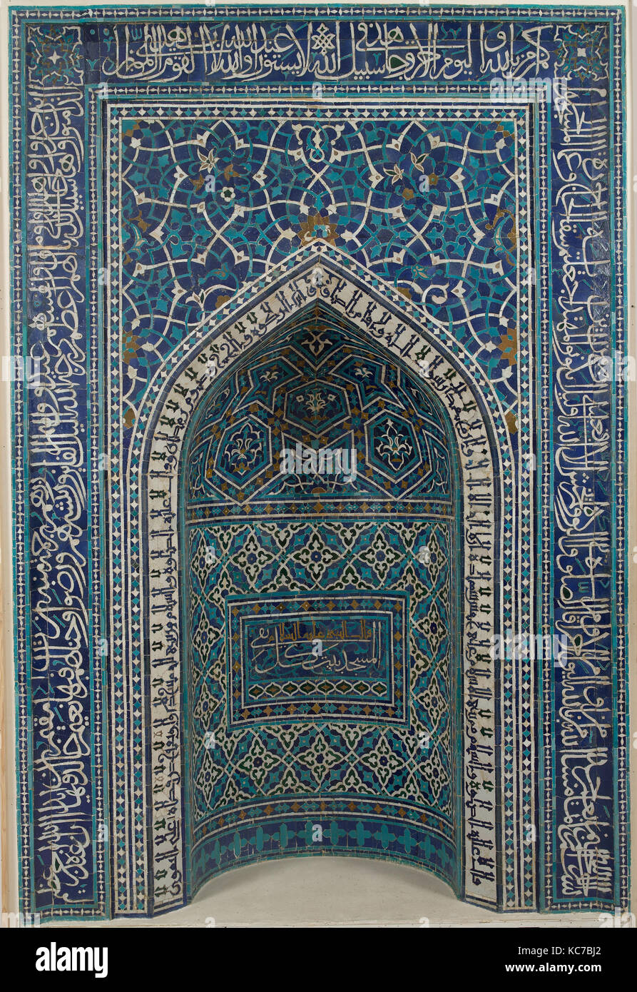 Mihrab (Prayer Niche), A.H. 755/A.D. 1354–55, From Iran, Isfahan, Mosaic of polychrome-glazed cut tiles on stonepaste body; set Stock Photo