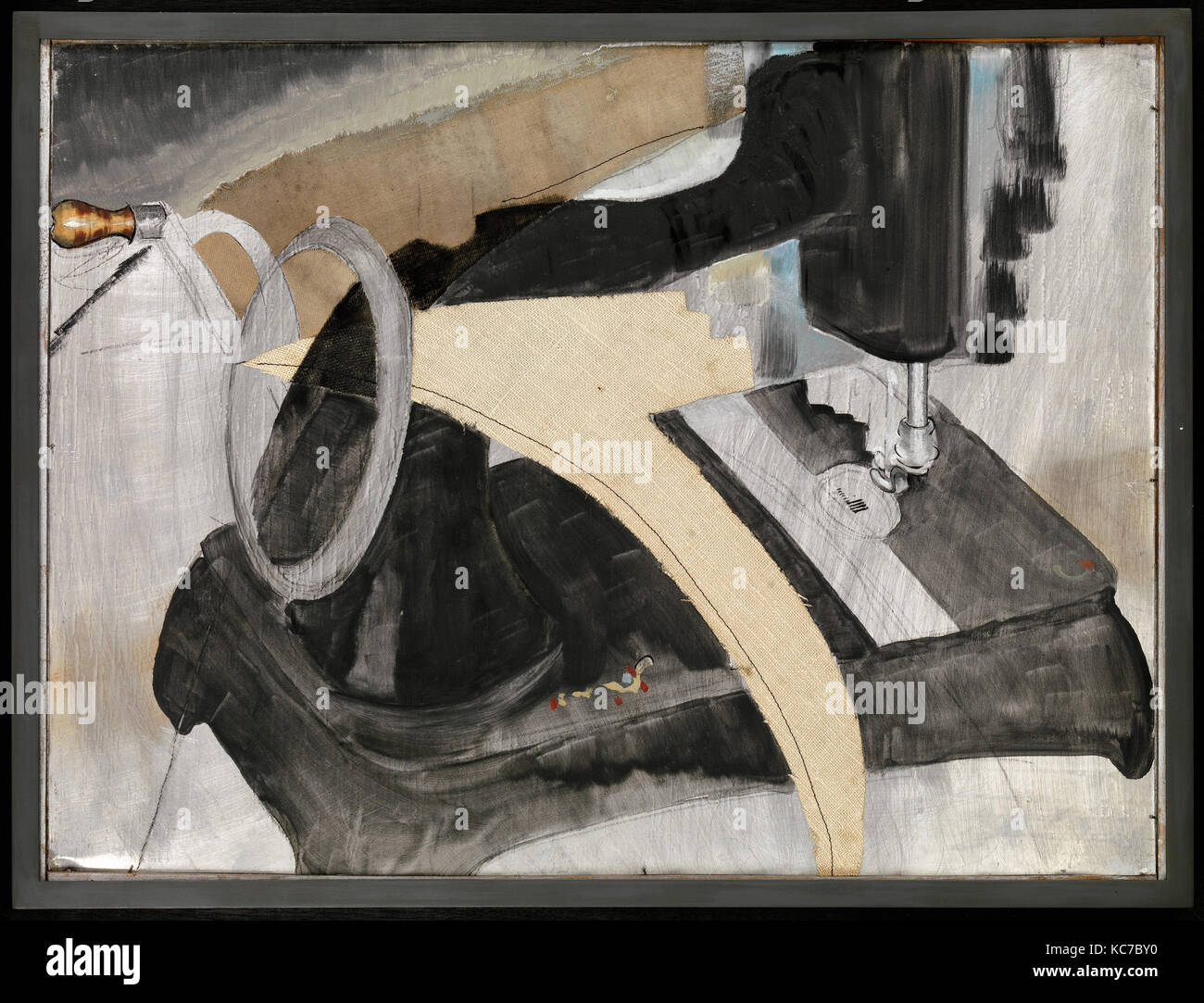 Hand Sewing Machine, 1927, Oil, cut and pasted linen, resin, and graphite on sheet metal, with artist-made frame, 14 7/8 x 19 3 Stock Photo