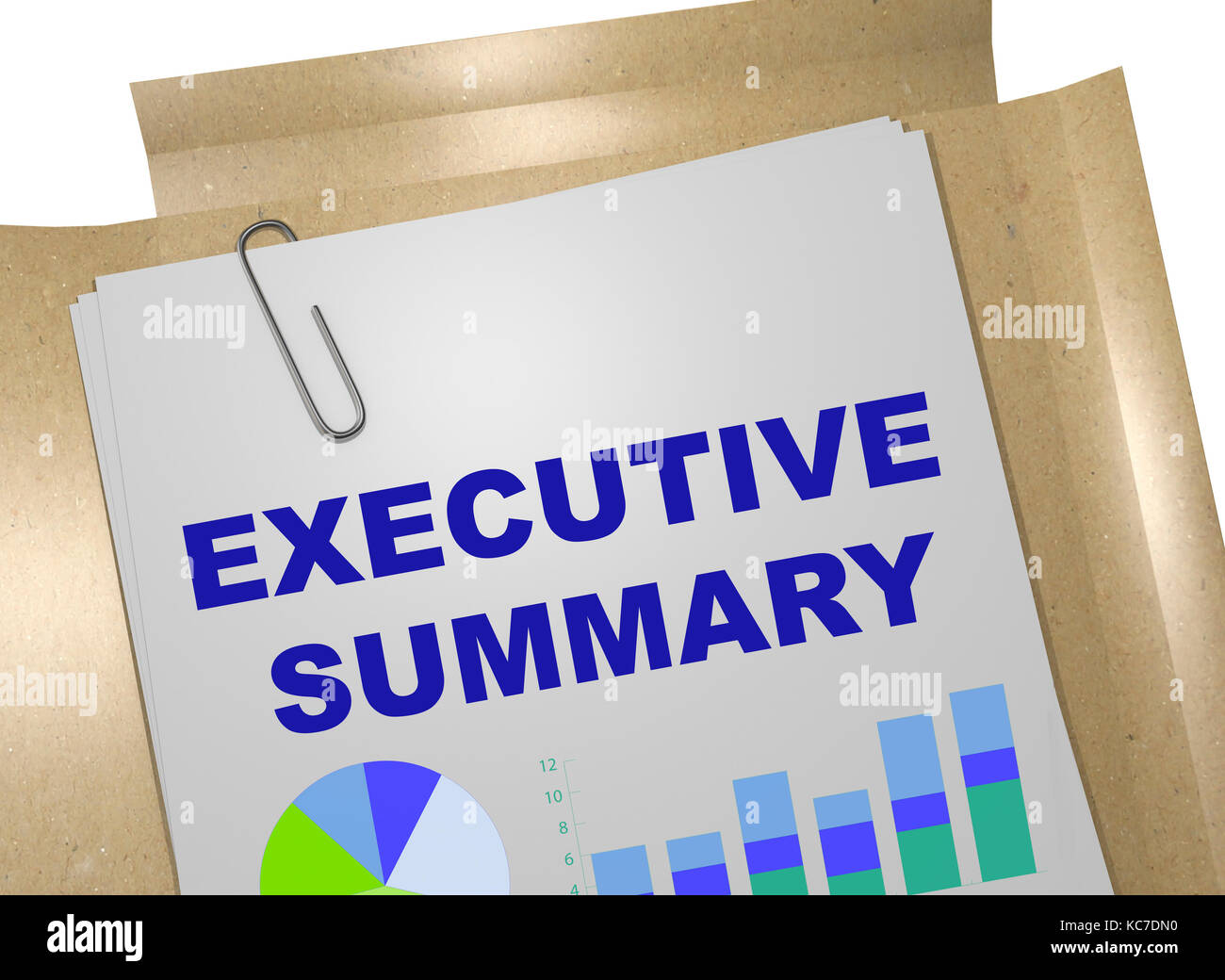 3D illustration of "EXECUTIVE SUMMARY" title on business document Stock