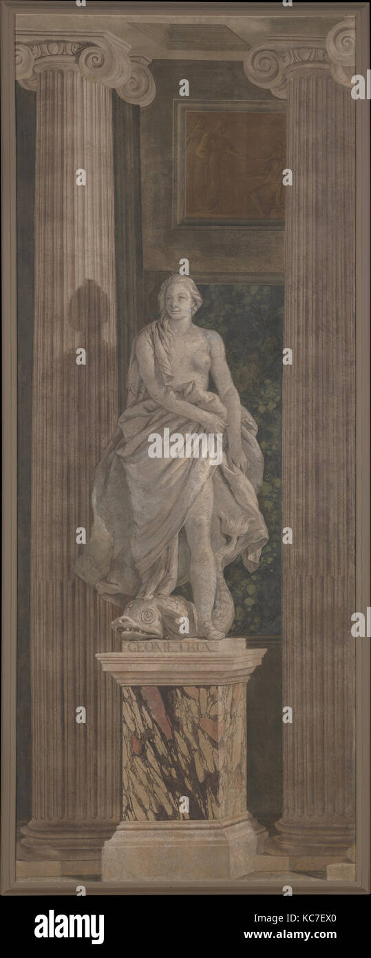 Geometry, 1760, Fresco, transferred to canvas, 146 x 57 7/8 in. (370.8 x 147 cm), Paintings, Giovanni Battista Tiepolo (Italian Stock Photo
