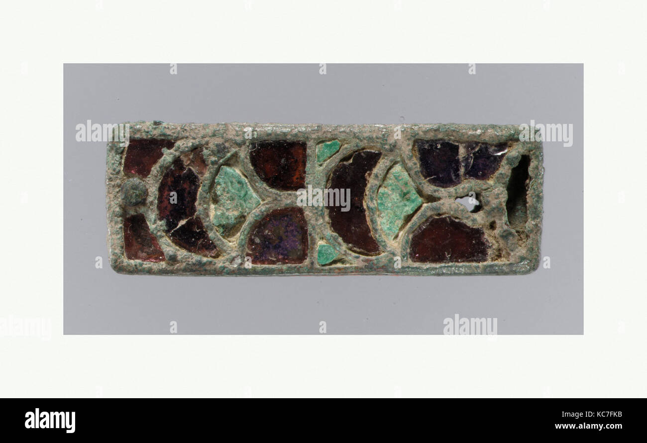 Rectangular Mount, second half 6th century, Visigothic, Copper alloy, garnets, malachite (efflourescence in HCl), Overall: 1 1/2 Stock Photo