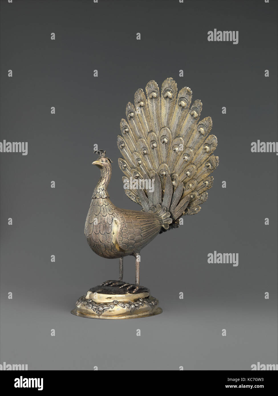 Table decoration in the form of a peacock, 1787, Hungarian, Munkács, Silver, partly gilded, Height: 10 1/2 in. (26.7 cm Stock Photo