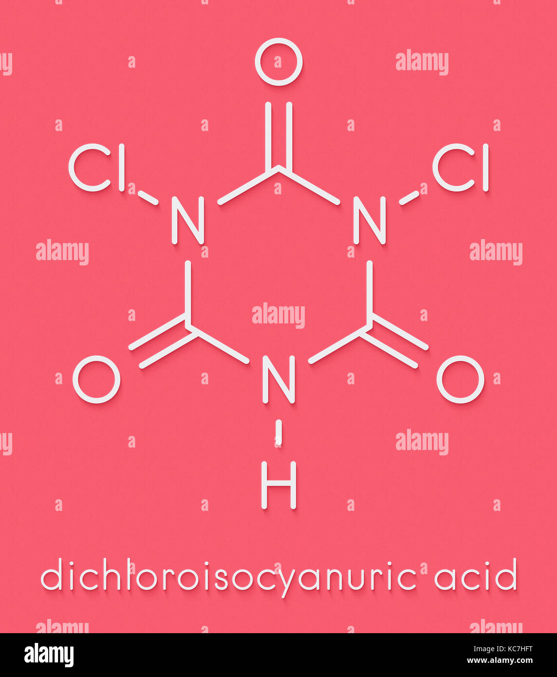 Troclosene (dichloroisocyanuric acid) molecule. Used as disinfectant