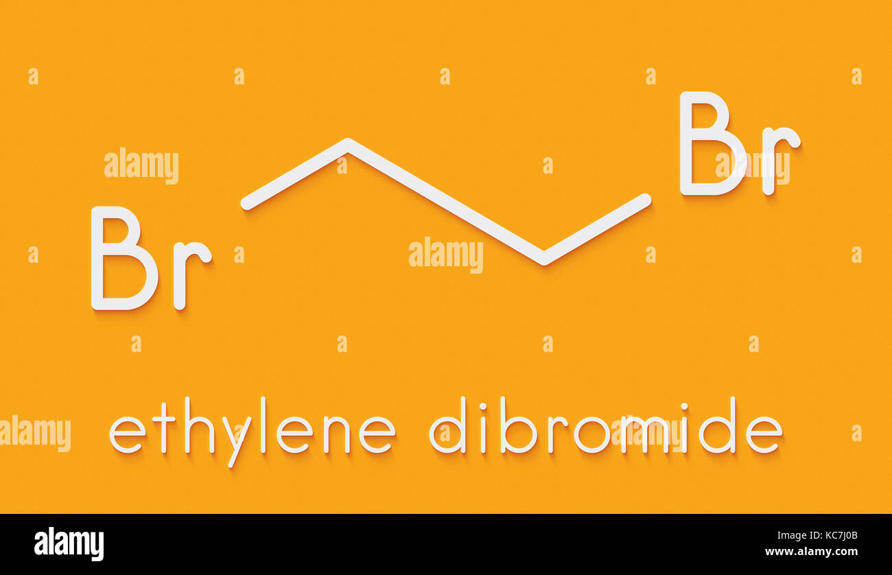Ethylene dibromide (EDB, 1,2-dibromoethane) fumigant molecule.  Skeletal formula. Stock Photo
