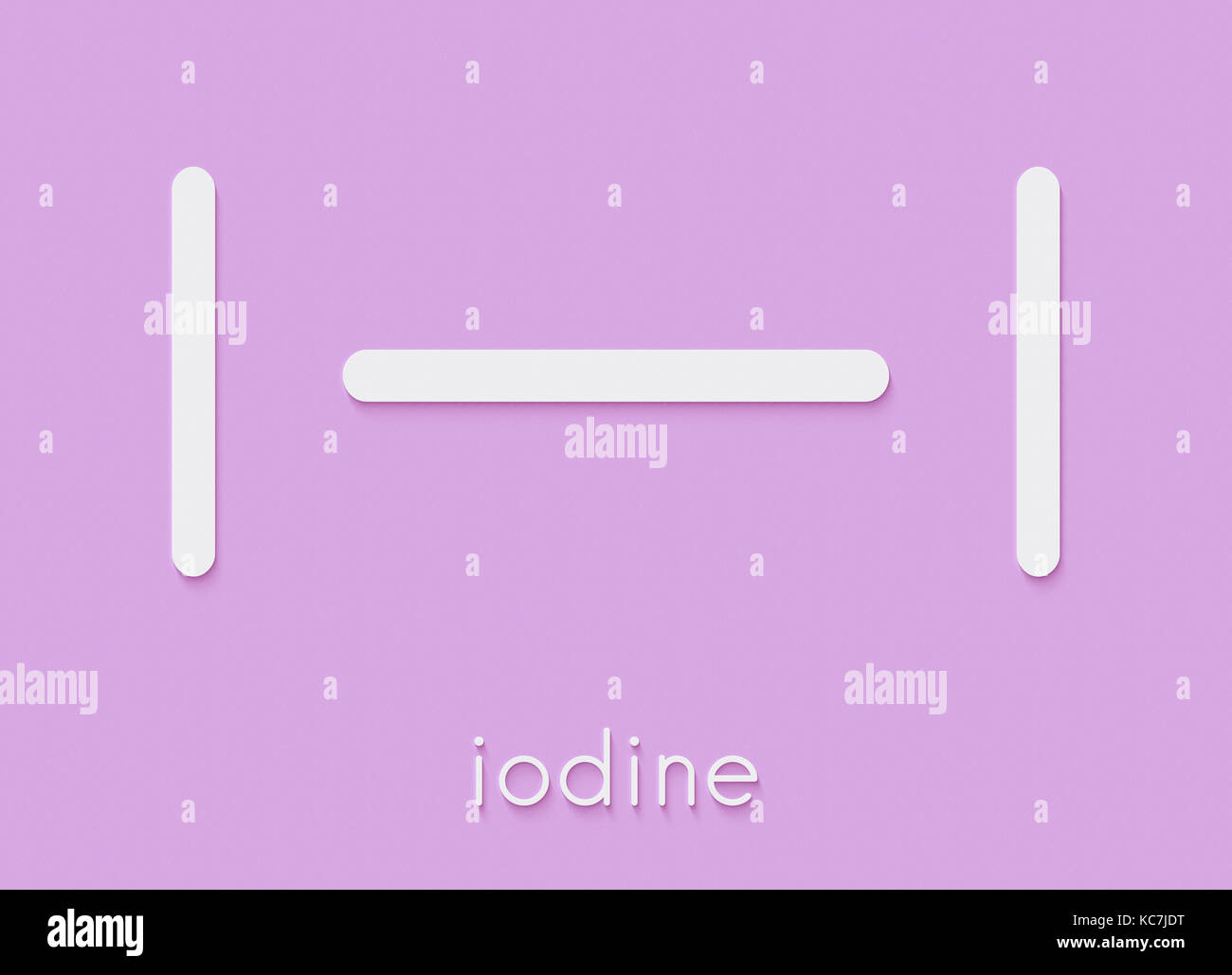 Iodine (I2) molecule. Solutions of elemental iodine are used as disinfectants. Skeletal formula. Stock Photo