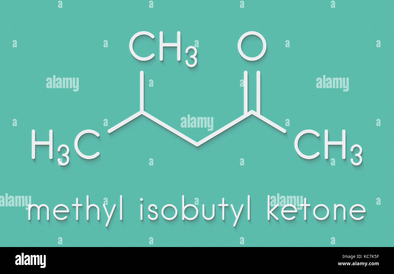 Methyl isobutyl ketone molecule. Used as chemical solvent and to denature alcohol. Skeletal formula. Stock Photo
