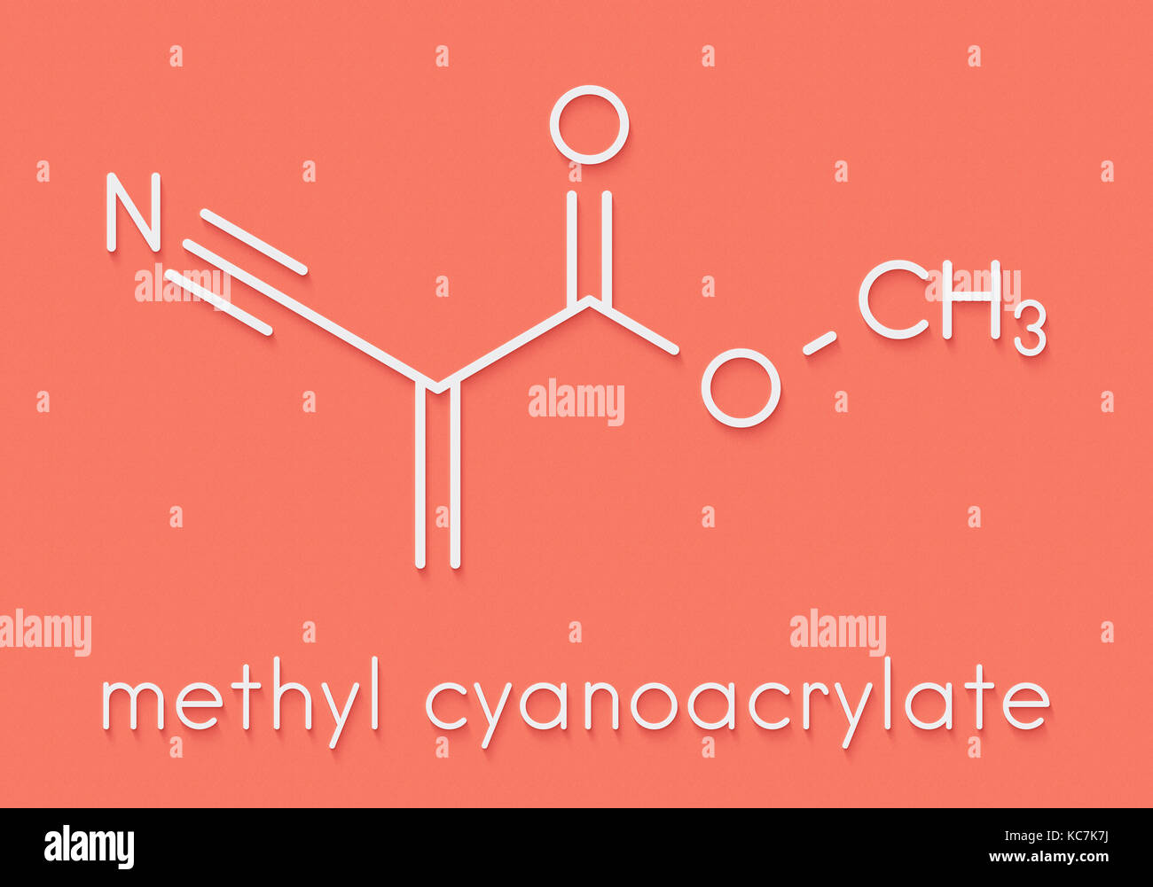 Methyl cyanoacrylate molecule, the main component of cyanoacrylate glues (instant glue). Skeletal formula. Stock Photo
