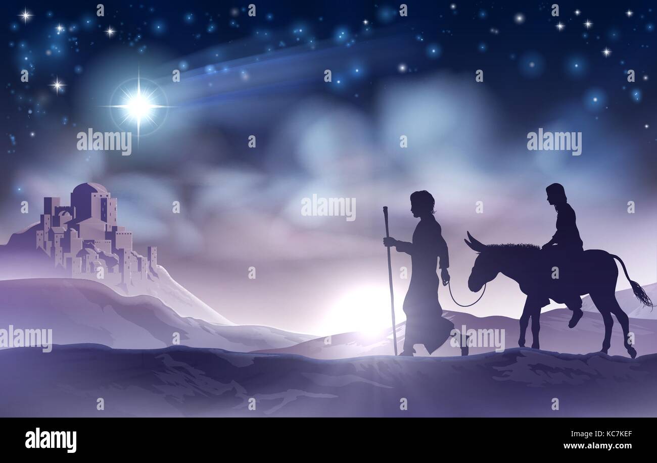 Mary and Joseph Nativity Christmas Illustration  Stock Vector