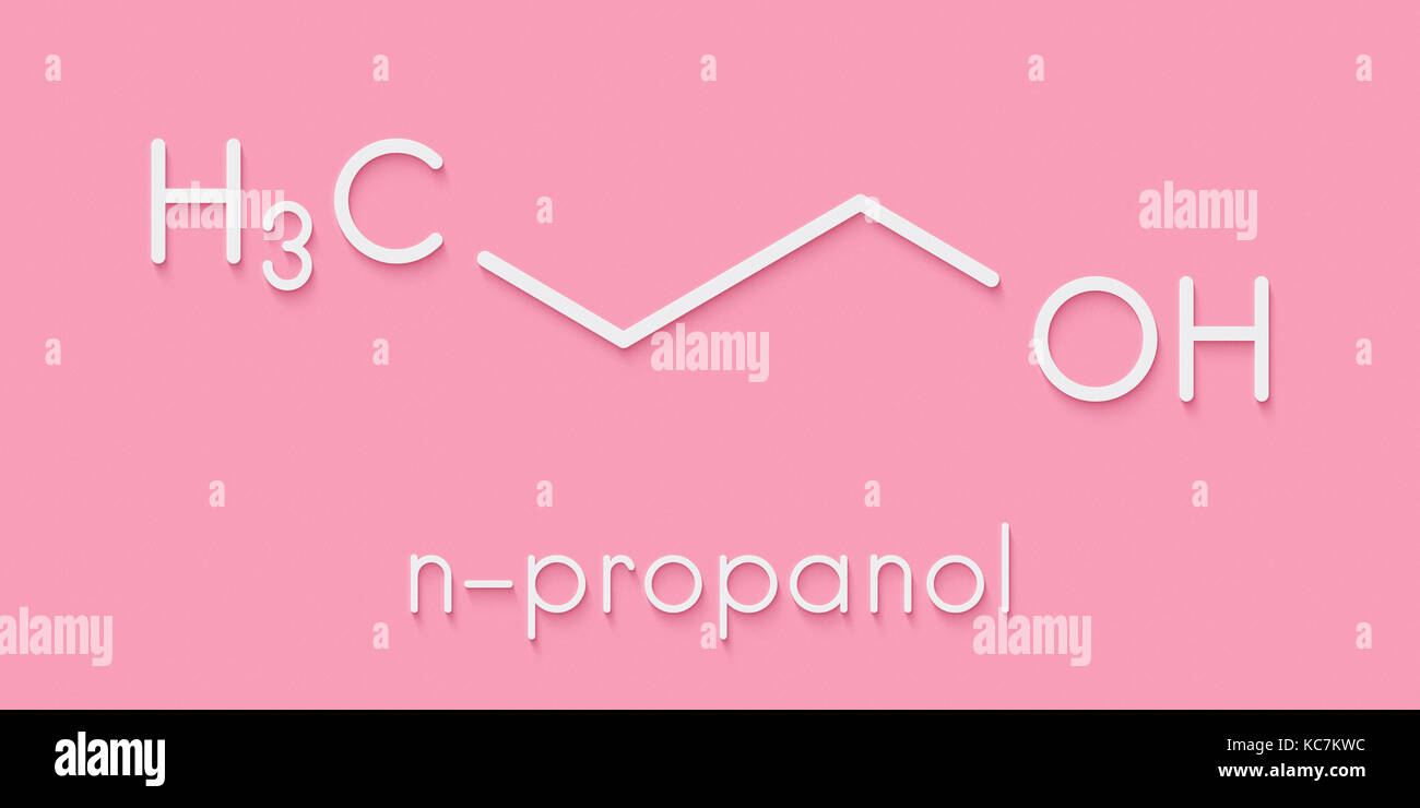 Propanol (n-propanol) solvent molecule. Skeletal formula. Stock Photo