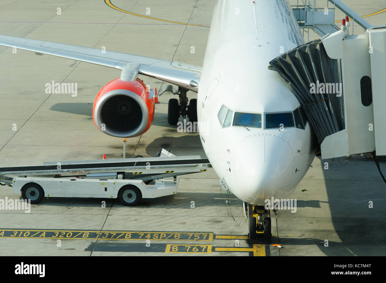 Aircraft parking at International Airport Stock Photo