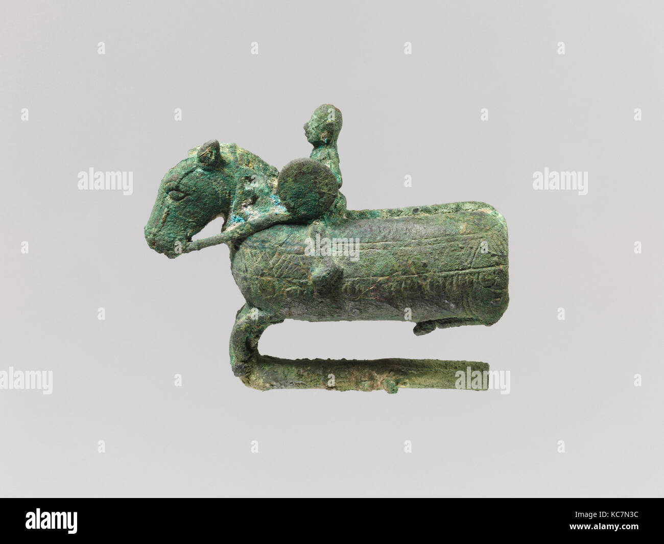 Mounting in Form of a Horse and Rider, late Eastern Zhou dynasty (770–256 B.C.), China, Bronze, H. 3 1/2 in. (8.9 cm); L. 3 1/2 Stock Photo