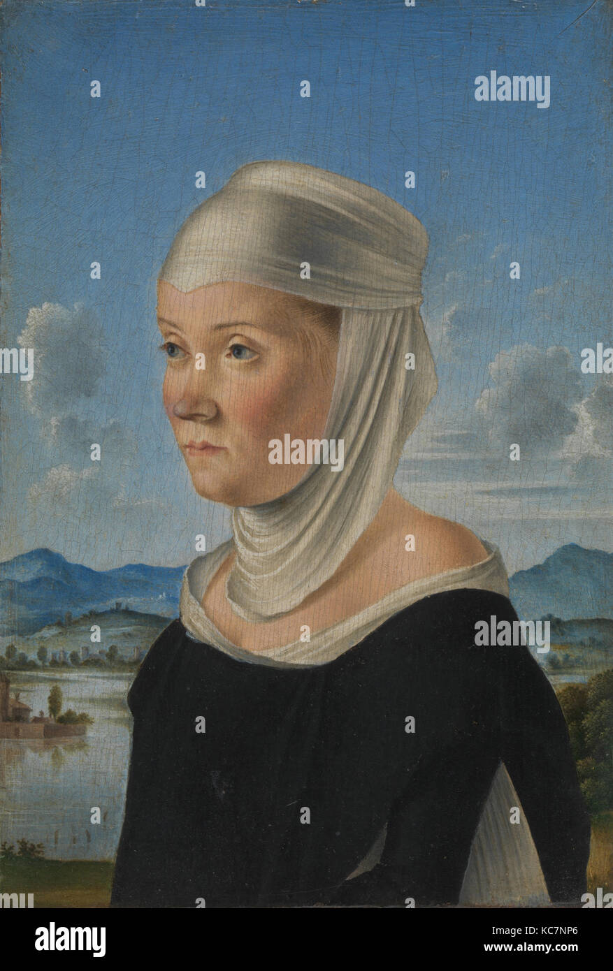 Portrait of a Woman, Possibly a Nun of San Secondo; (verso) Scene in Grisaille, Jacometto, ca. 1485–95 Stock Photo